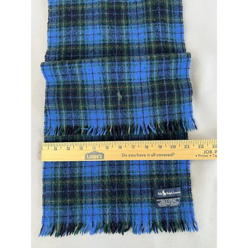 VTG Polo Ralph Lauren Men's Lambwool Plaid Scarf Green Blue 56